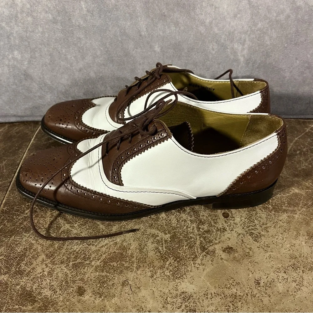 J Peterman Wingtip Oxford Womens‎ Shoes Size 6 Italy Leather Lined Brown / White